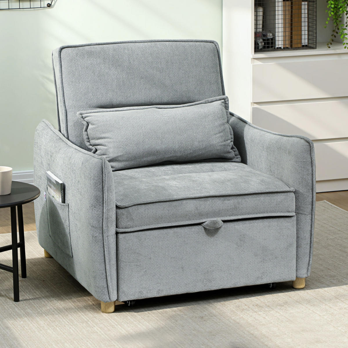 SCHLAFSESSEL DE-14630 3-in-1 Klick-Klack, breite Sitzfläche Grau - Grau, Textil (84/87/88cm) - ComfortXL