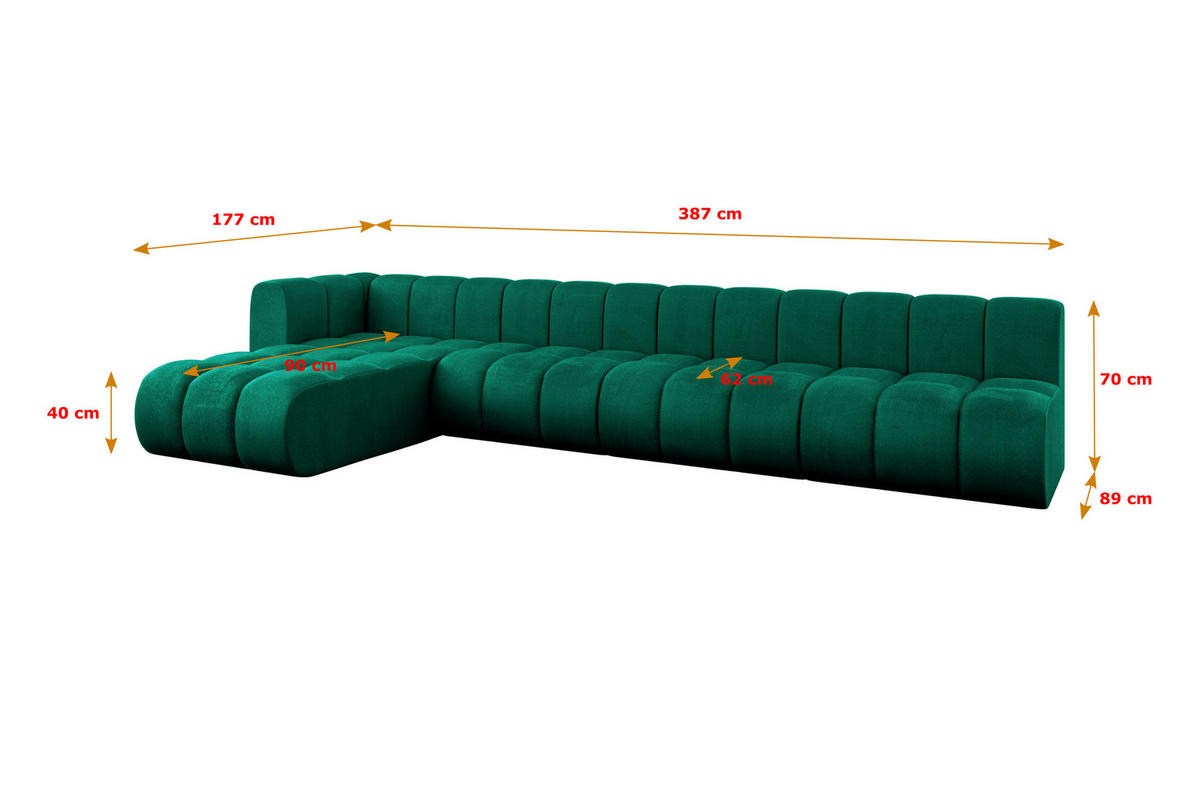ECKSOFA modulares Sofa Darnel-L3 - 387x177x70 cm Grün - Dunkelgrün, Holzwerkstoff/Textil (387/177cm) - ALTDECOR