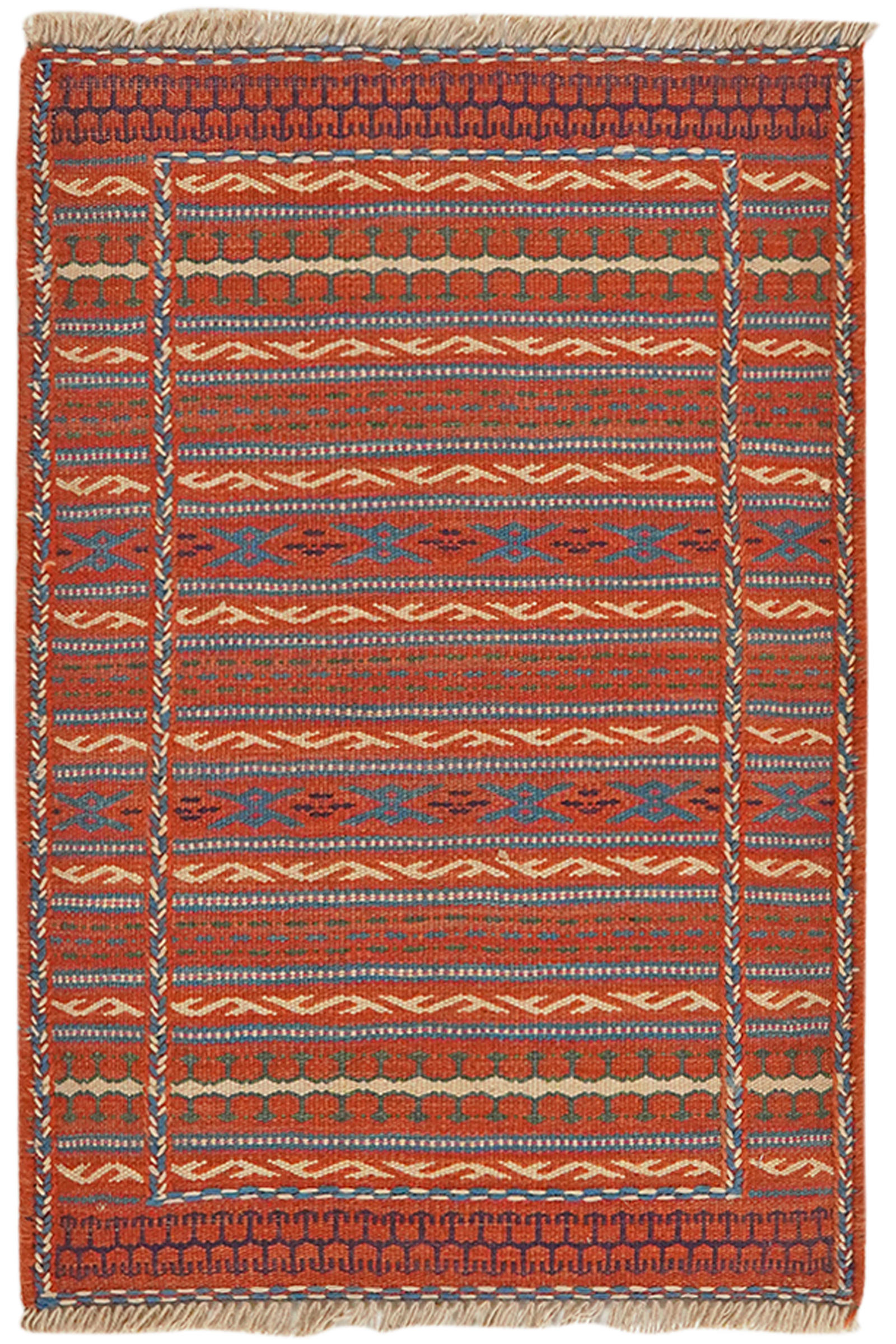 HANDWEBTEPPICH Kelim Kordi Rot 87/60 cm Schurwolle - Rot, Textil (60/87cm) - Looma