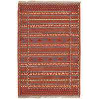 HANDWEBTEPPICH Kelim Kordi Rot 87/60 cm Schurwolle - Rot, Textil (60/87cm) - Looma