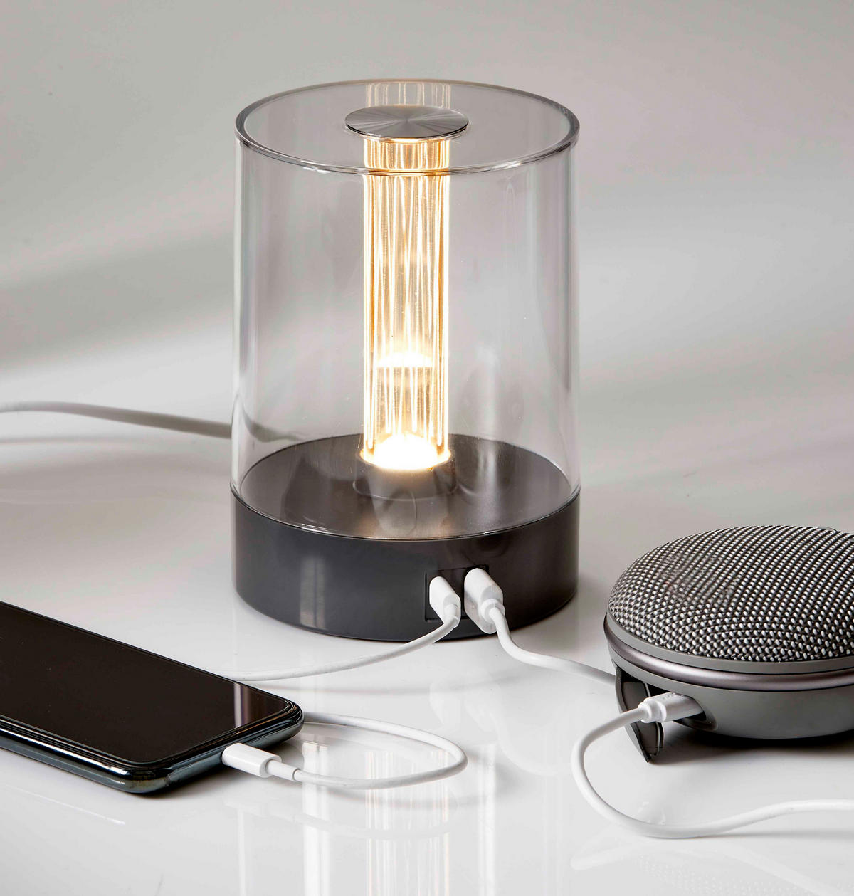 LED-TISCHLEUCHTE - dimmbar mit Farbwechsel, Touch-Taste und USB-Ladeports in Grau - Grau, Kunststoff (10.6/10.6/14.6cm) - Northpoint