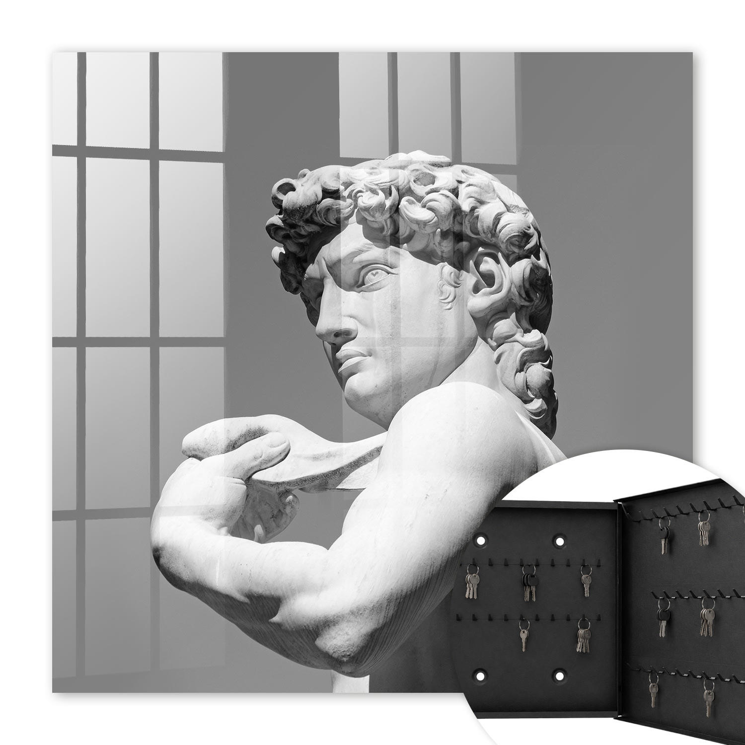 SCHLÜSSELBOX Schwarz 30x30 cm- Türöffnung nach rechts - Klassische Eleganz - Grau, Metall (30/30/5cm) - TULUP