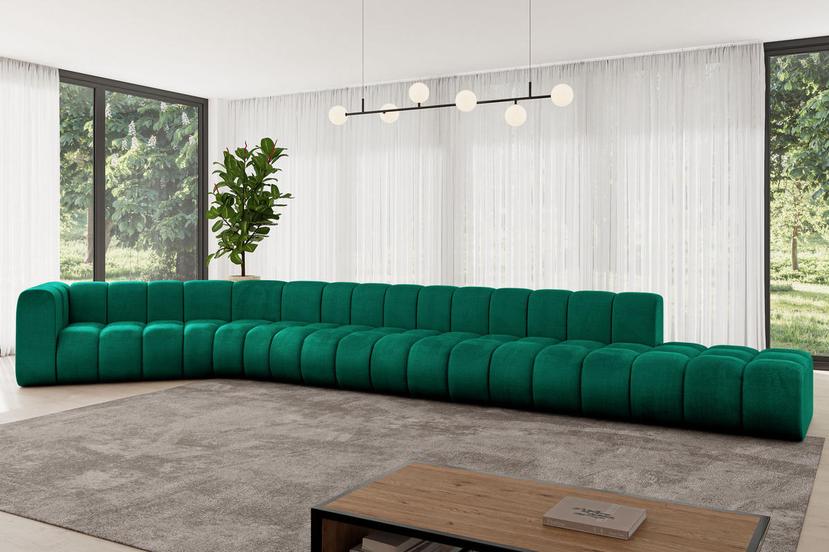ECKSOFA modulares Sofa Tilmo-L3 - 581x194x70 cm Grün - Dunkelgrün, Holzwerkstoff/Textil (581/194cm) - ALTDECOR