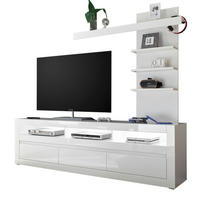 LOWBOARD Hochglanz weiß, Set 2-tlg. inklusive Paneel, TV Unterschrank Soft-Close - Weiß Hochglanz/Weiß, Holzwerkstoff/Kunststoff (217/163/42cm) - Furn.Design