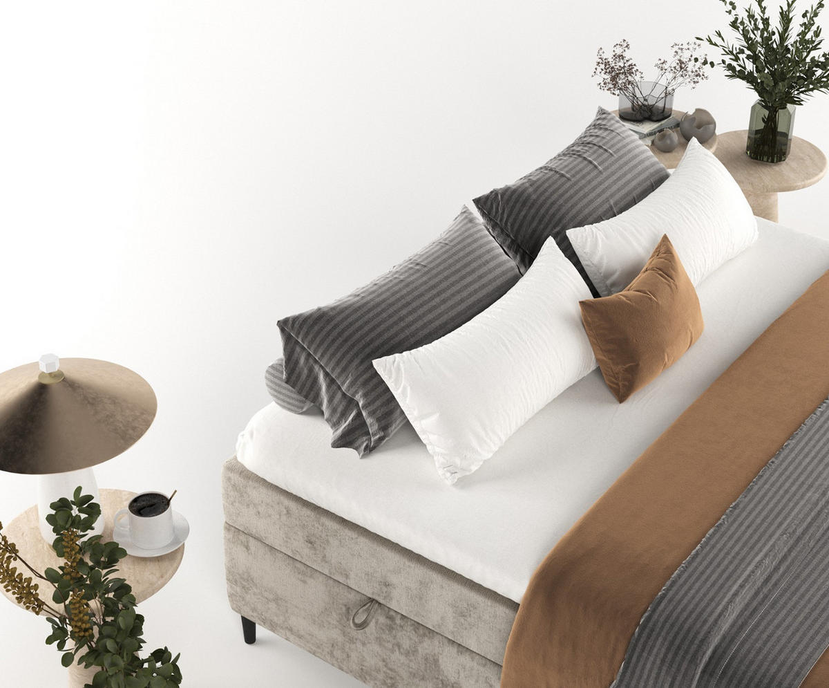 BOXBETT Theo 200/200 cm Beige im Lotta Stoff - Beige/Schwarz, Holz/Holzwerkstoff (200/200cm) - AltaBeds