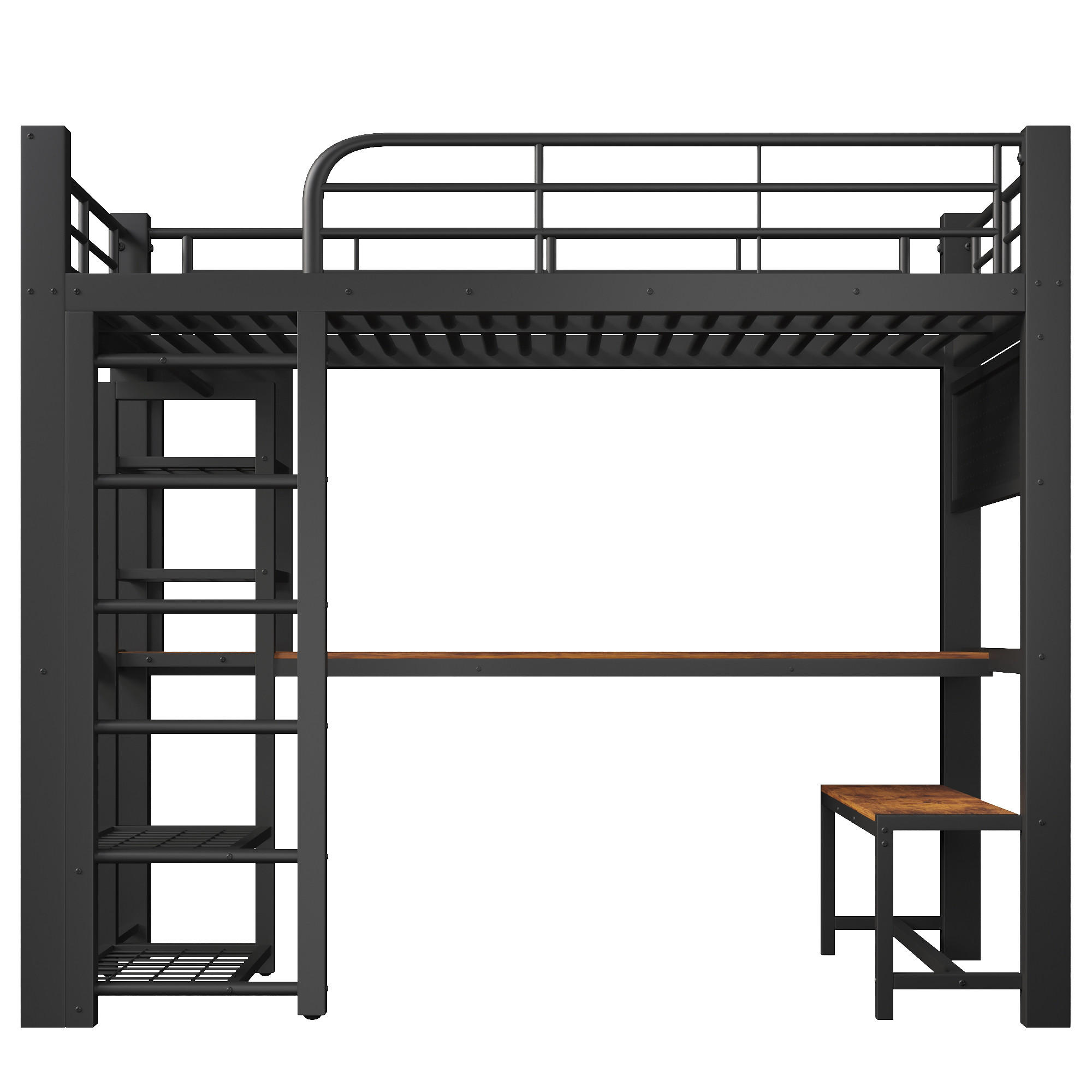 HOCHBETT 90/200 cm mit Metallgestell Schwarz, Schreibtisch, Ablagen und LED-Licht - Schwarz, Metall