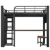 HOCHBETT 90/200 cm Schwarz mit Gitter zum Aufhängen von Gegenständen, LED-Lichtleiste und Stauraum - Schwarz, Metall (90/200cm) - Oxeza