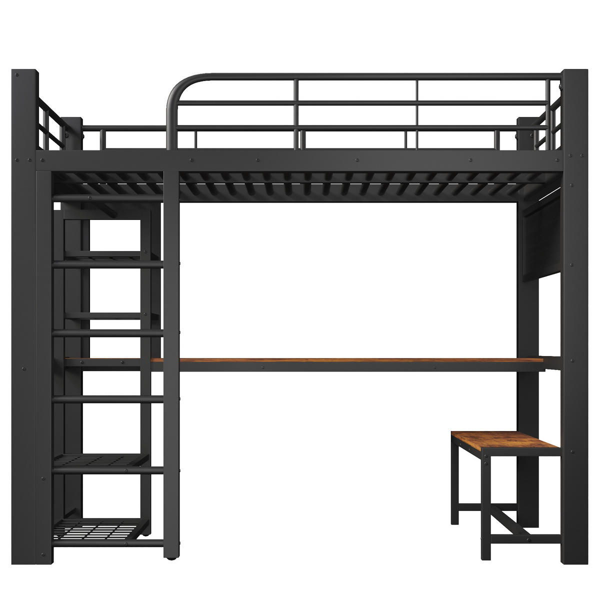 HOCHBETT 90/200 cm in Schwarz mit LED, Ablagen, Schreibtisch und Kleiderstange aus Metall - Schwarz, Holzwerkstoff/Metall (90/200cm) - CHICFURN