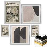 WANDBILDER 5er Set - 50x50 cm & 20x30 cm & 40x60 cm Silberner Rahmen - Kingston Seoul Retro-Blumen - Silberfarben, Kunststoff (40/60cm) - ArtPrintCave