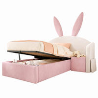 KINDERBETT 90/190 cm in Beige & Rosa Samt mit Bettkasten und Nachttisch - Beige/Rosa, Holzwerkstoff/Textil (90/190cm) - CHICFURN