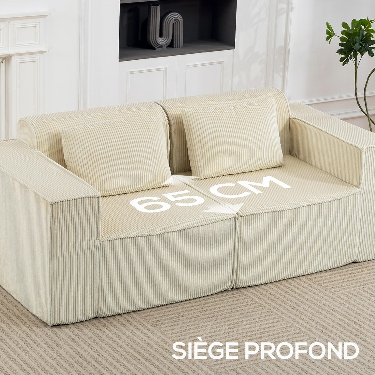 3-SITZER-SOFA DE-13482 mit breiten Armlehnen, Kordelsamt Beige - Beige, Textil (90/76/202cm) - ComfortXL