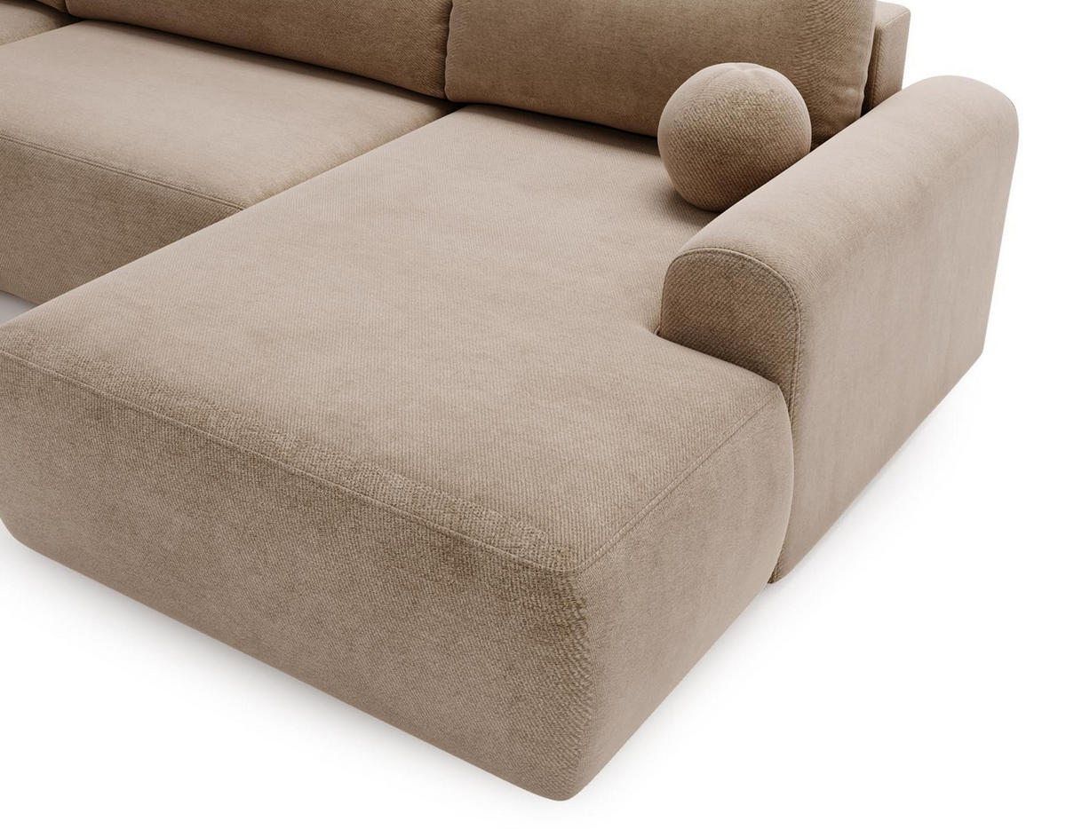 WOHNLANDSCHAFT Aurora Hellbeige, mit Schlaffunktion in Vena Stoff - Sandfarben, Holzwerkstoff/Textil (344/92/177cm) - Bettso