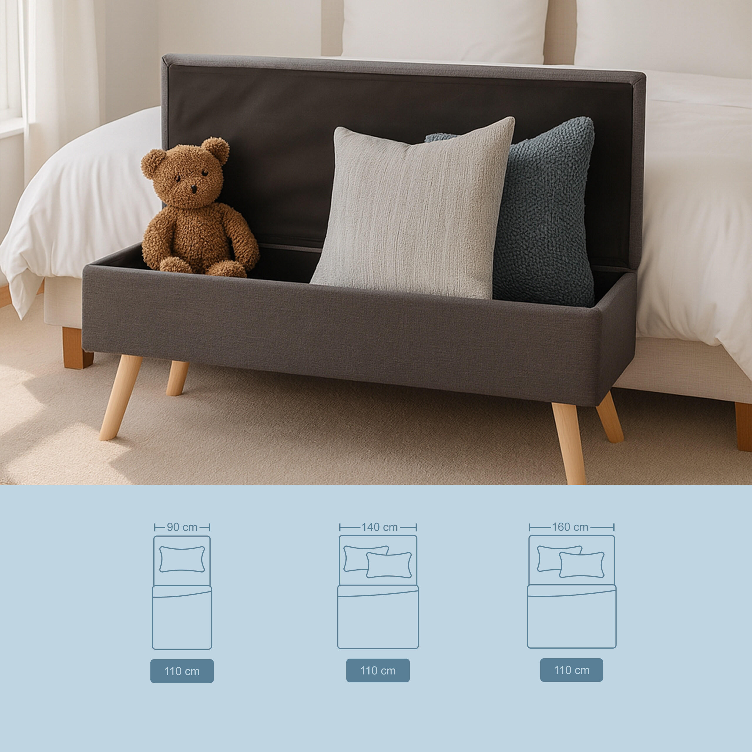 SITZBANK - Grau, Holz/Holzwerkstoff (110/40/40cm) - Relaxdays