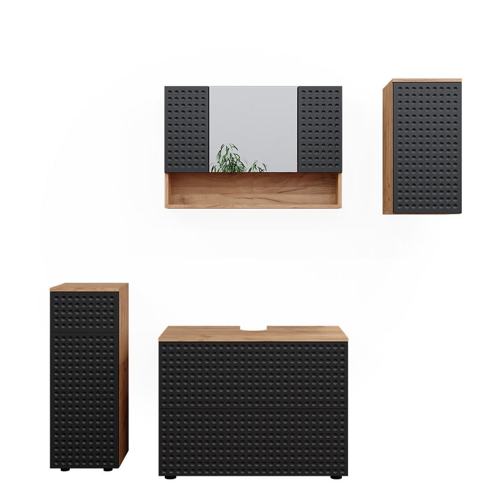 BADMÖBEL-SET Irma Anthrazit gepunktet 4 Teile - Anthrazit/Eiche Wotan, Holzwerkstoff (80/58.6/41cm) - Vicco