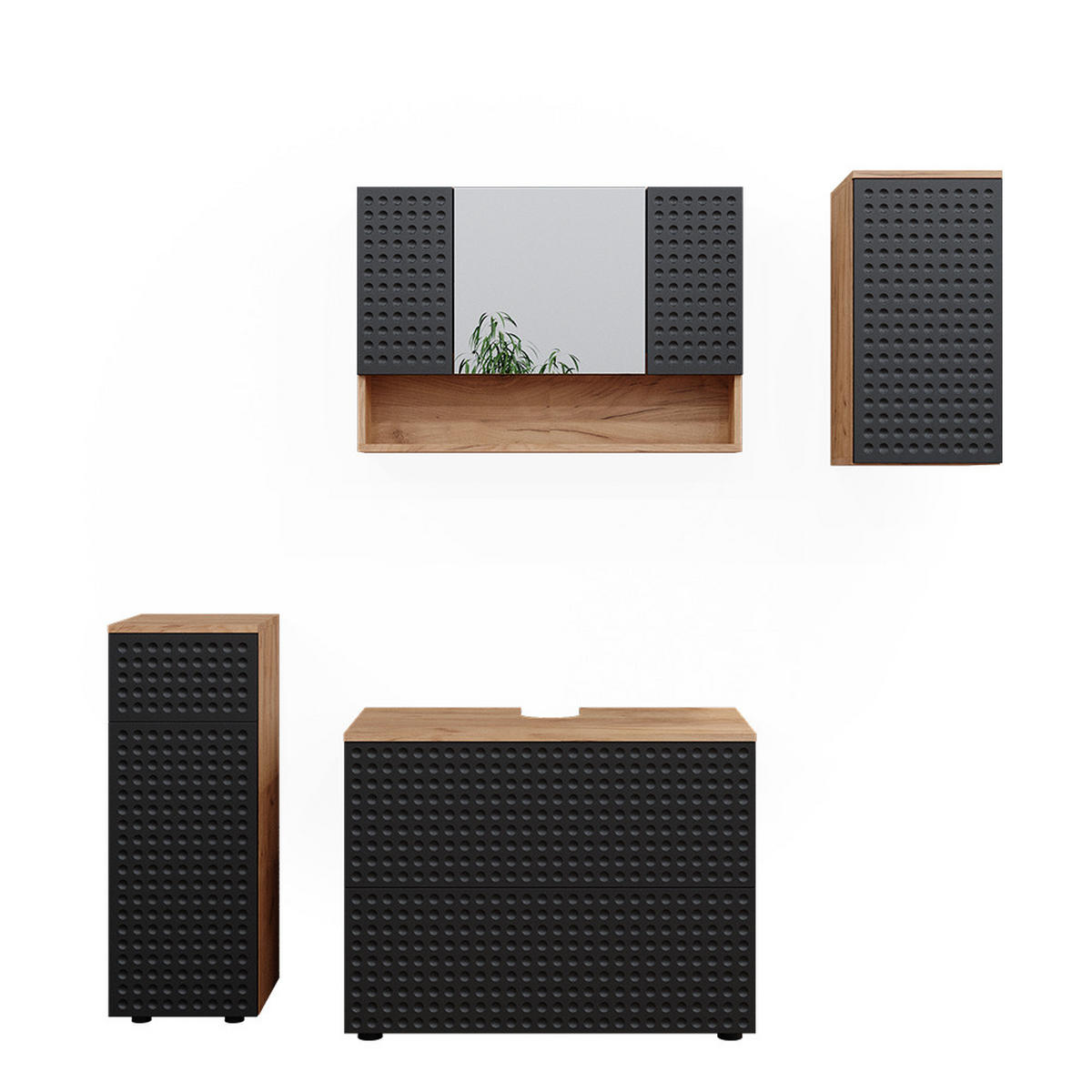BADMÖBEL-SET Irma Anthrazit gepunktet 4 Teile - Honigeiche/Anthrazit, Holzwerkstoff (80/58.6/41cm) - Vicco