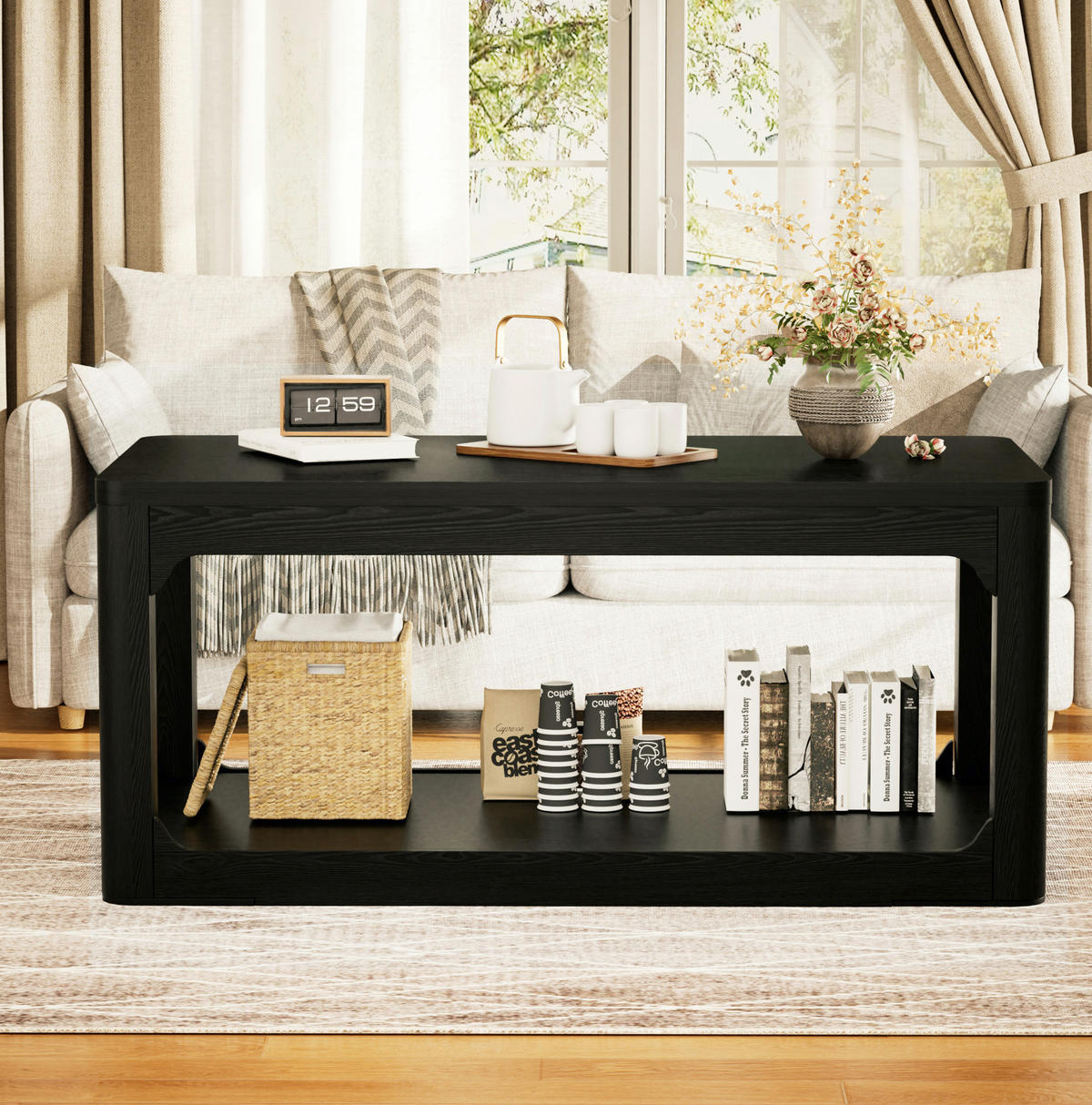 COUCHTISCH aus MDF 100x50x44,5 cm Schwarz mit 2 Ablagefächern - Schwarz, Holzwerkstoff (100/50/44.5cm) - IVMEU