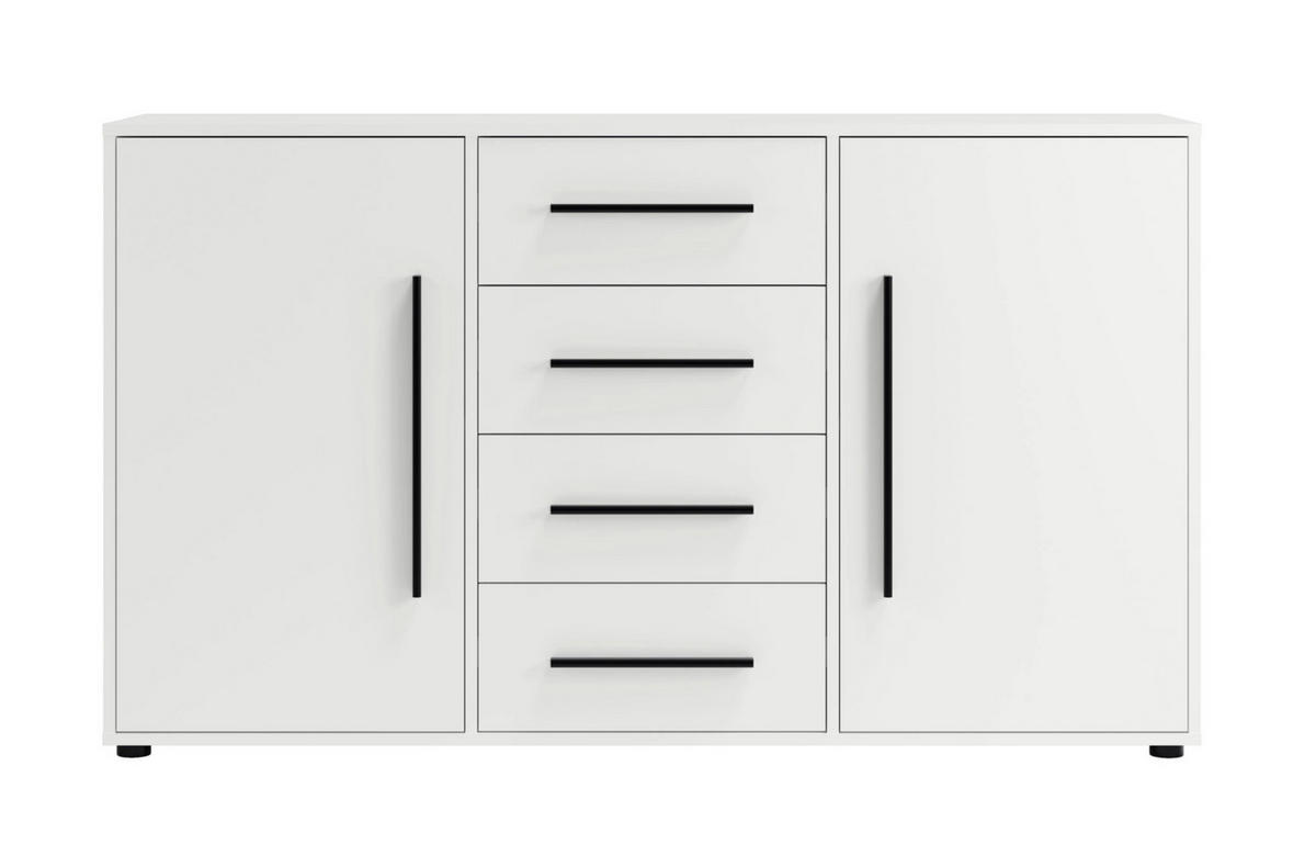 KOMMODE Modena K2D4SZ 150 cm in Weiß mit Türen und Schubladen - Schwarz/Weiß, Holzwerkstoff/Kunststoff (150/87/40cm)