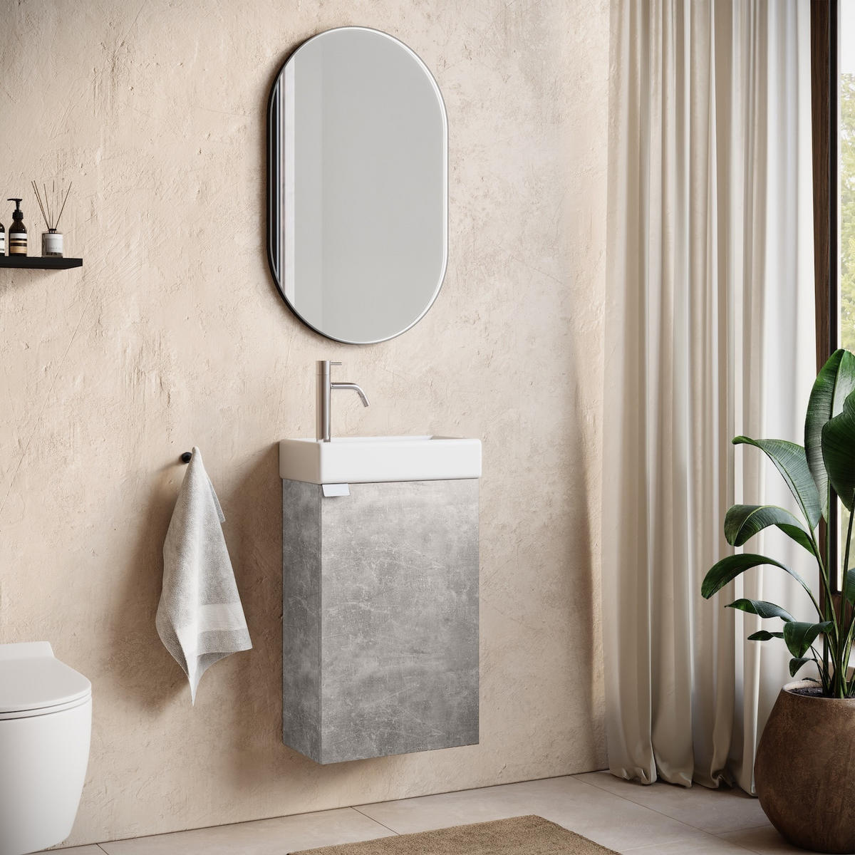 GÄSTE-WC-MÖBELSET Apollo 2 Teile Beton Grau - 40 x 22 x 68 cm - Grau, Holz (40/68/22cm) - Badplaats