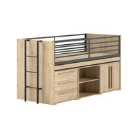 HALBHOCHBETT 90x200 Keelia Eiche mit Schreibtisch Stauraum Set - Eichefarben, Kunststoff - 58aufmkessel