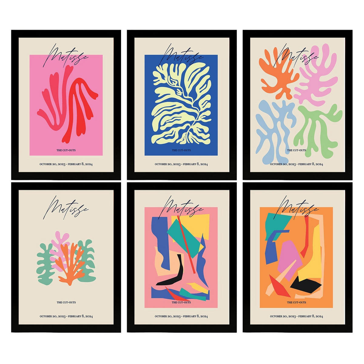 POSTER Set Mit 6 Illustrationen Von Henri Matisse A3 Schwarzer Rahmen - Schwarz, Papier (29/3cm) - Nacnic