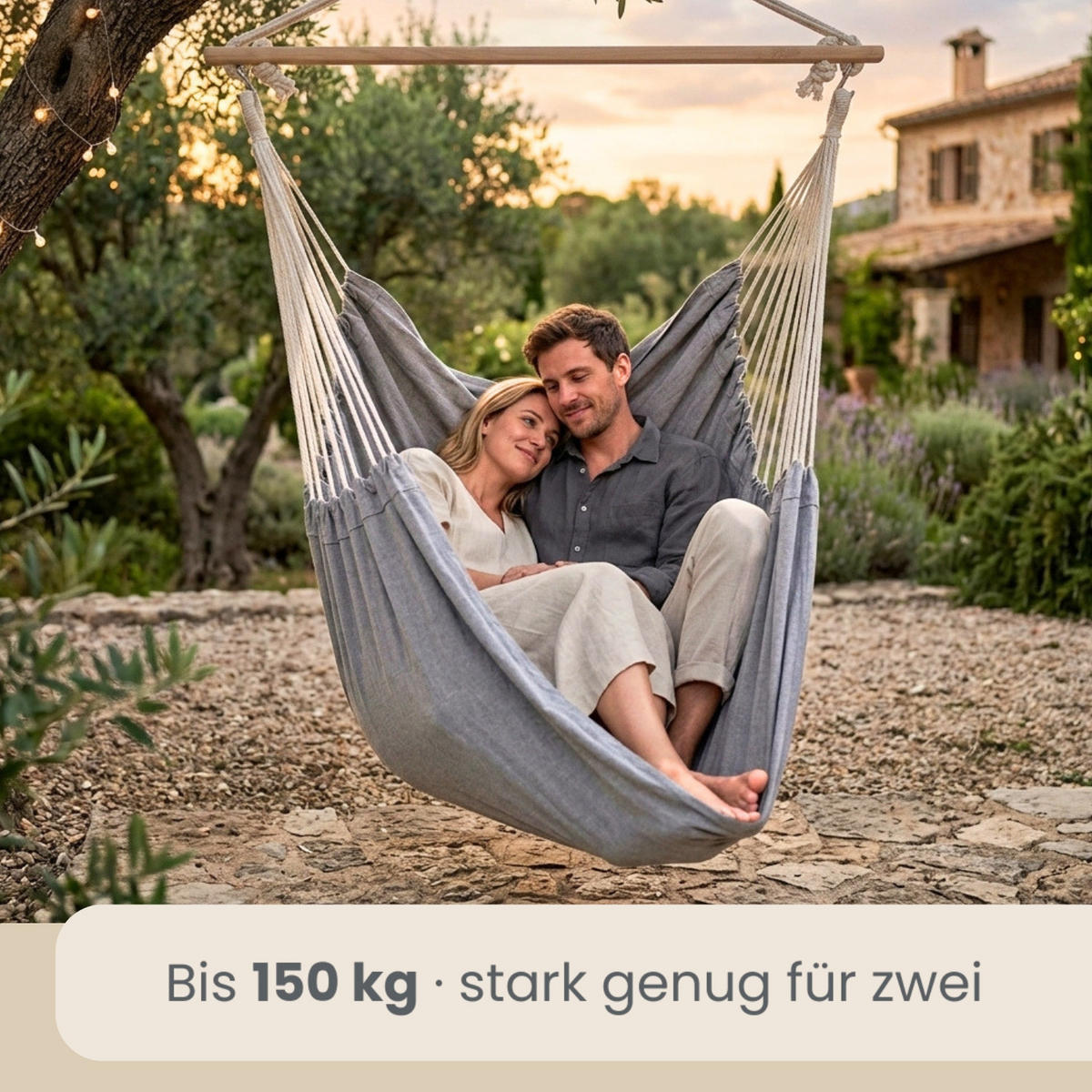 XXL-HÄNGESESSEL bis 150kg, 185/130cm, Grau - Grau, Textil (130/155/185cm) - Amanka