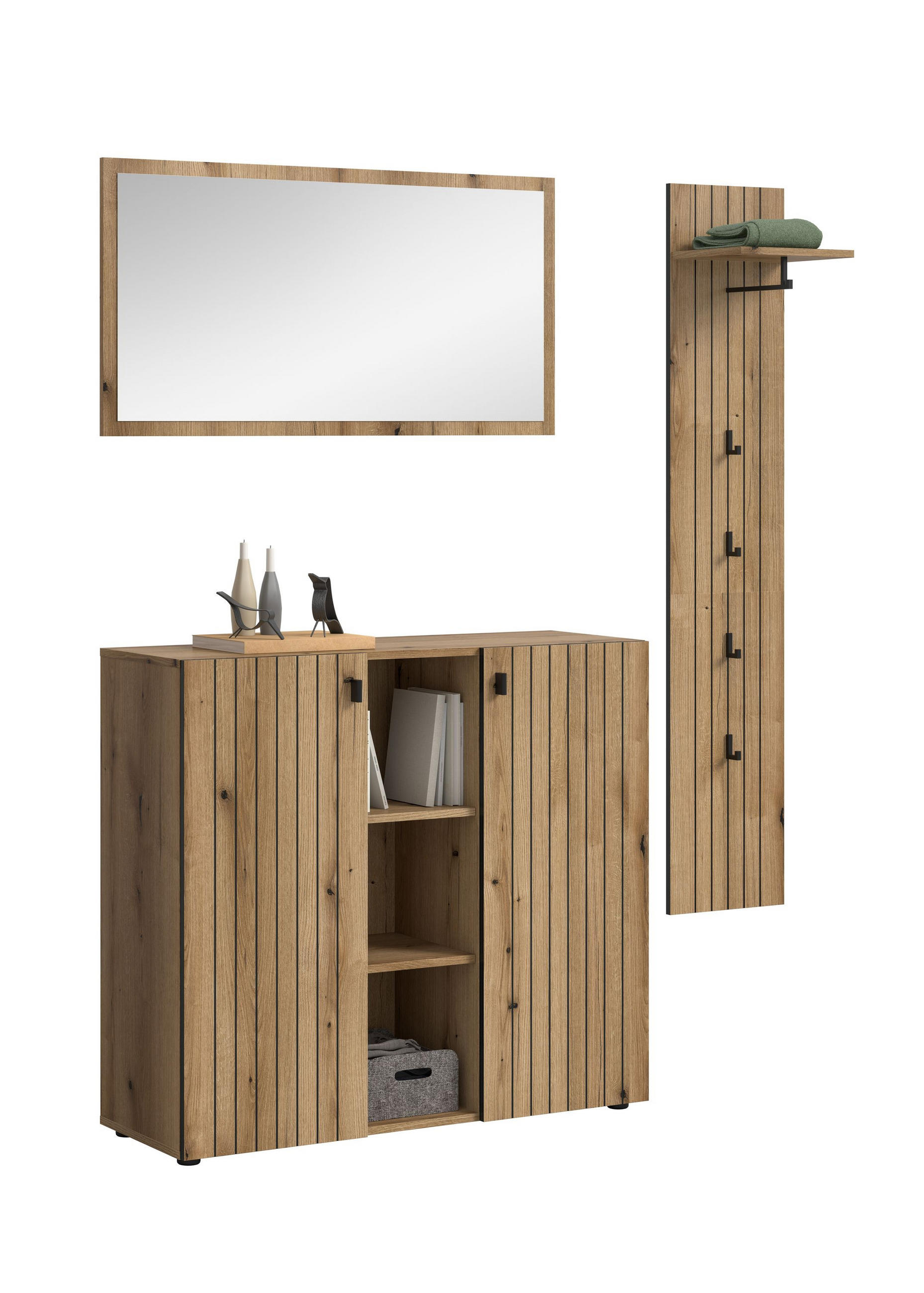 GARDEROBEN-SET STATION 3-tlg. (B/H/T: ca. 157/192/37 cm) in Evoke Oak Nachbildung/Evoke Oak Nachbildung - Eichefarben, Holzwerkstoff (157/192/37cm)
