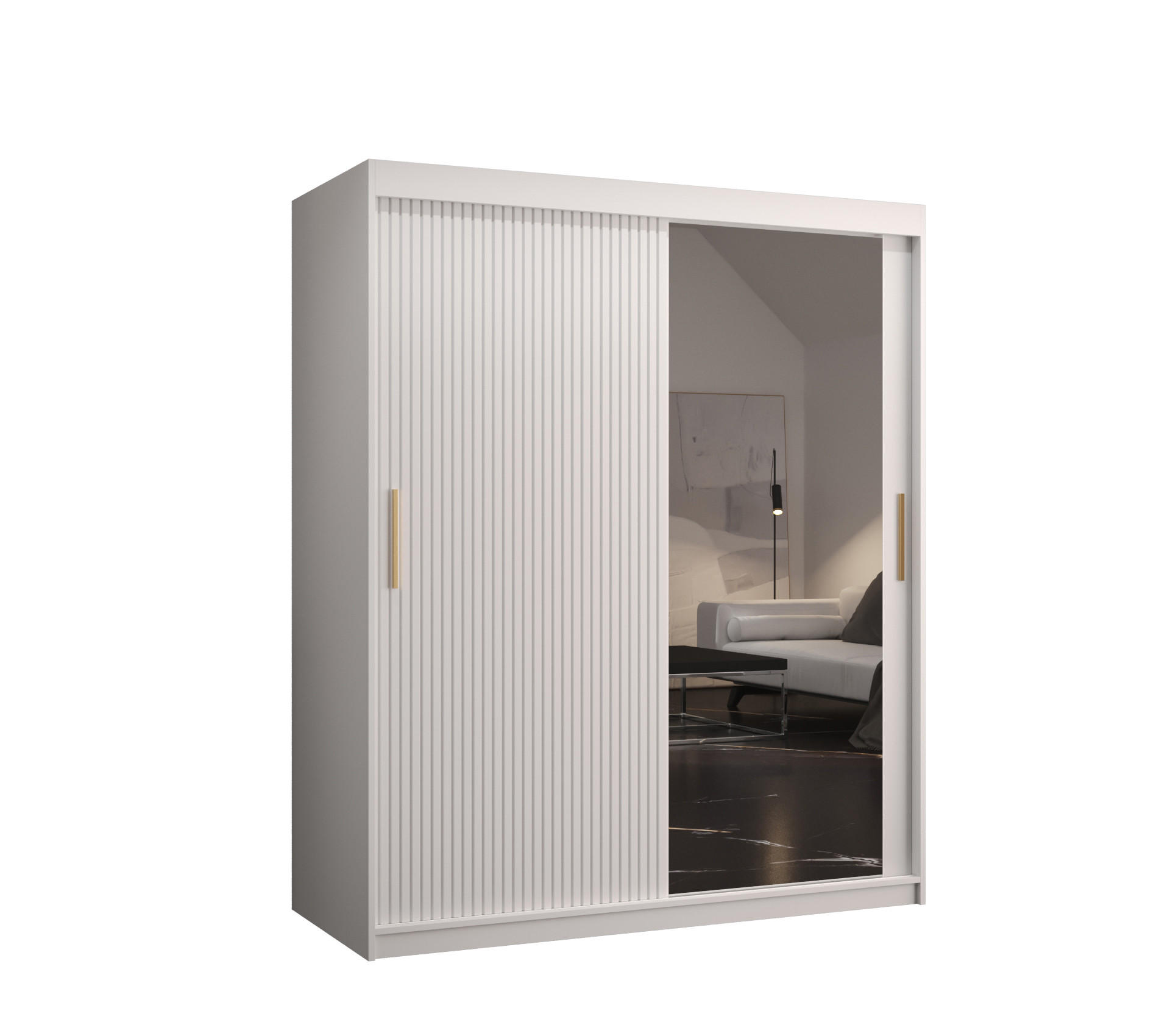 SCHWEBETÜRENSCHRANK 200/150/62 2-türig - Goldfarben/Weiß, Holz/Kunststoff (150/200/62cm) - MÖBEL KRYSPOL