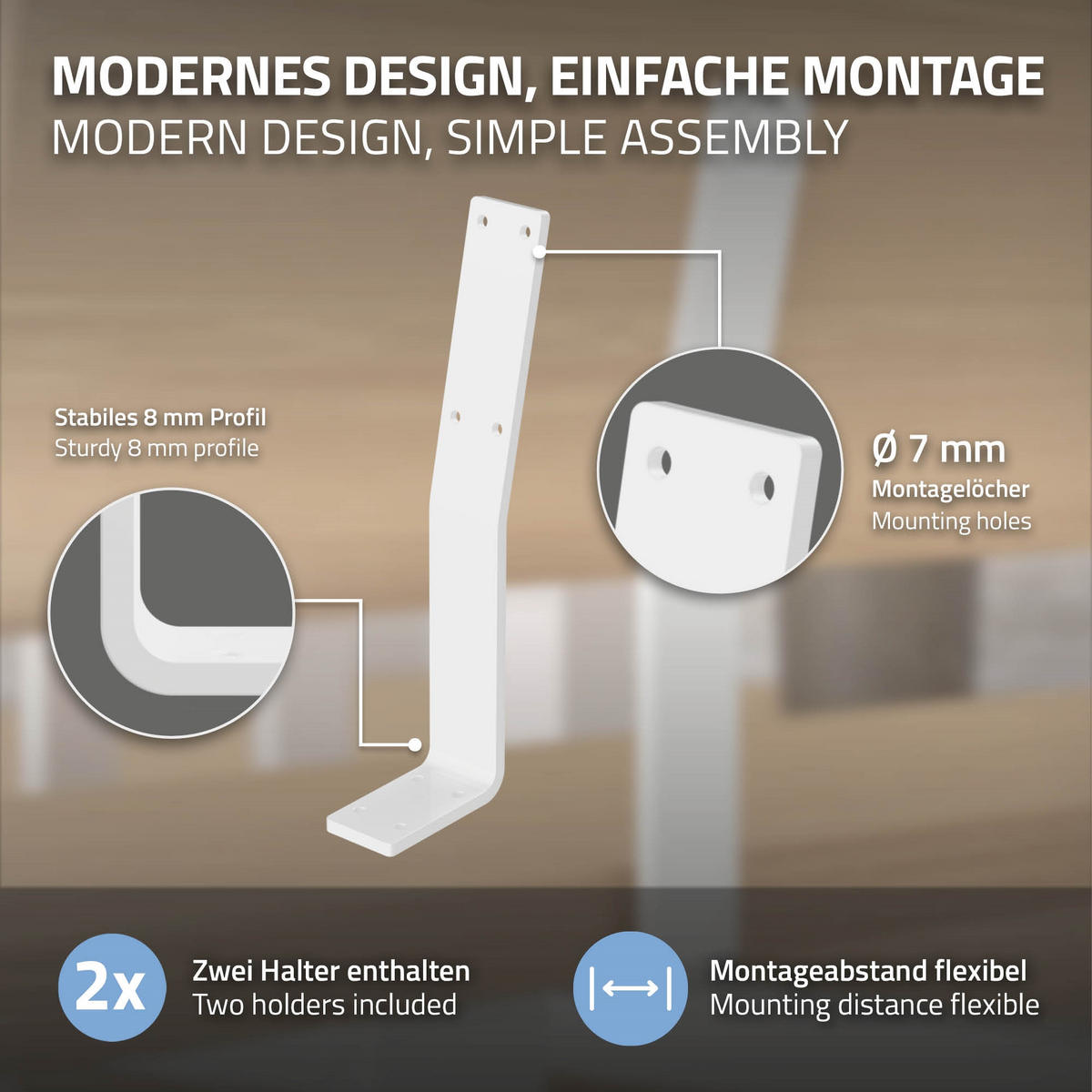 RÜCKENLEHNENHALTERUNG - Weiß, Metall (5/34.5/10cm) - ML-DESIGN