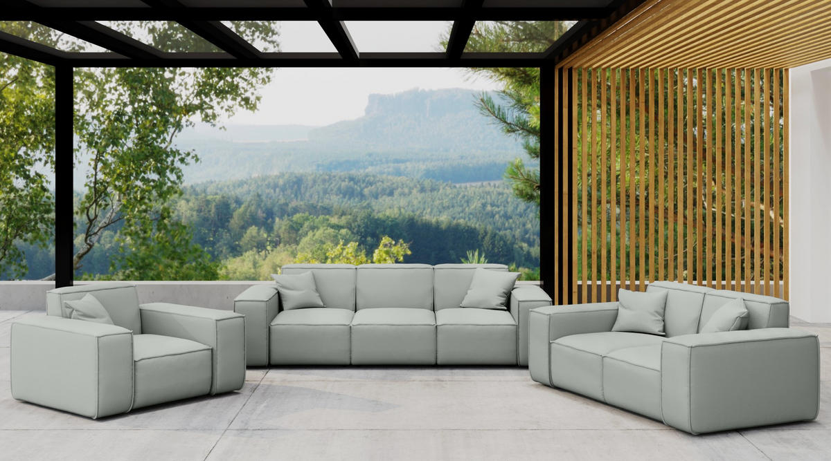LOUNGEGARNITUR 3 2 1 Gartenmöbel, MALIBU Stoff Odyssey Hellgrau - Hellgrau, Holz - Kaiser Möbel