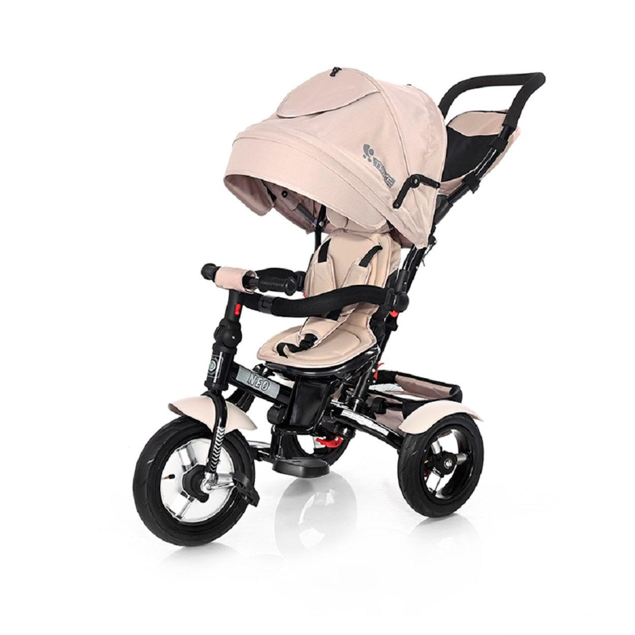 DREIRAD Neo 4 in 1 beige-schwarz Luftreifen, Schiebestange, Sitz drehbar, verstellbar - Beige, Metall (120/55/104cm) - Lorelli