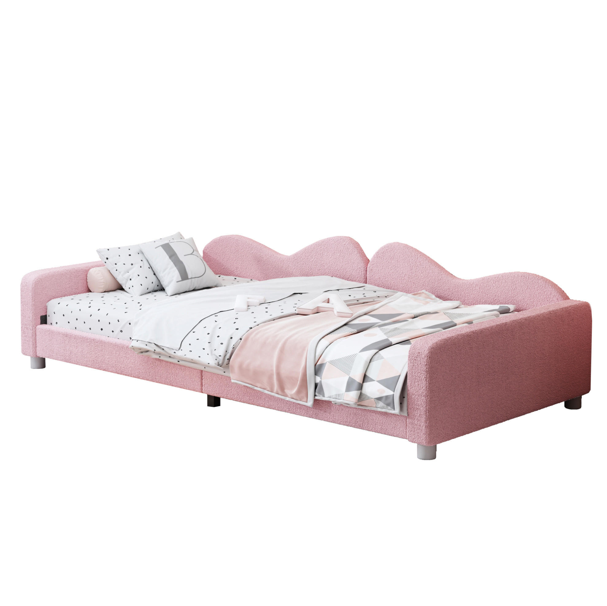 KINDERBETT 214.5/95/42 cm Rosa aus Teddystoff mit Rückenlehne - Pink, Textil (90/200cm) - OKMYHOME