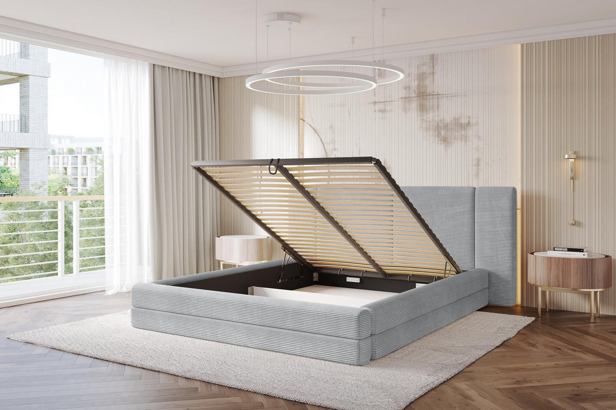 POLSTERBETT mit Bettkasten und Lattenrost, Bett mit Matratze H3/H4 - TEVO 160x200 Grau - Anthrazit, Holzwerkstoff/Textil (160/200cm) - ALTDECOR