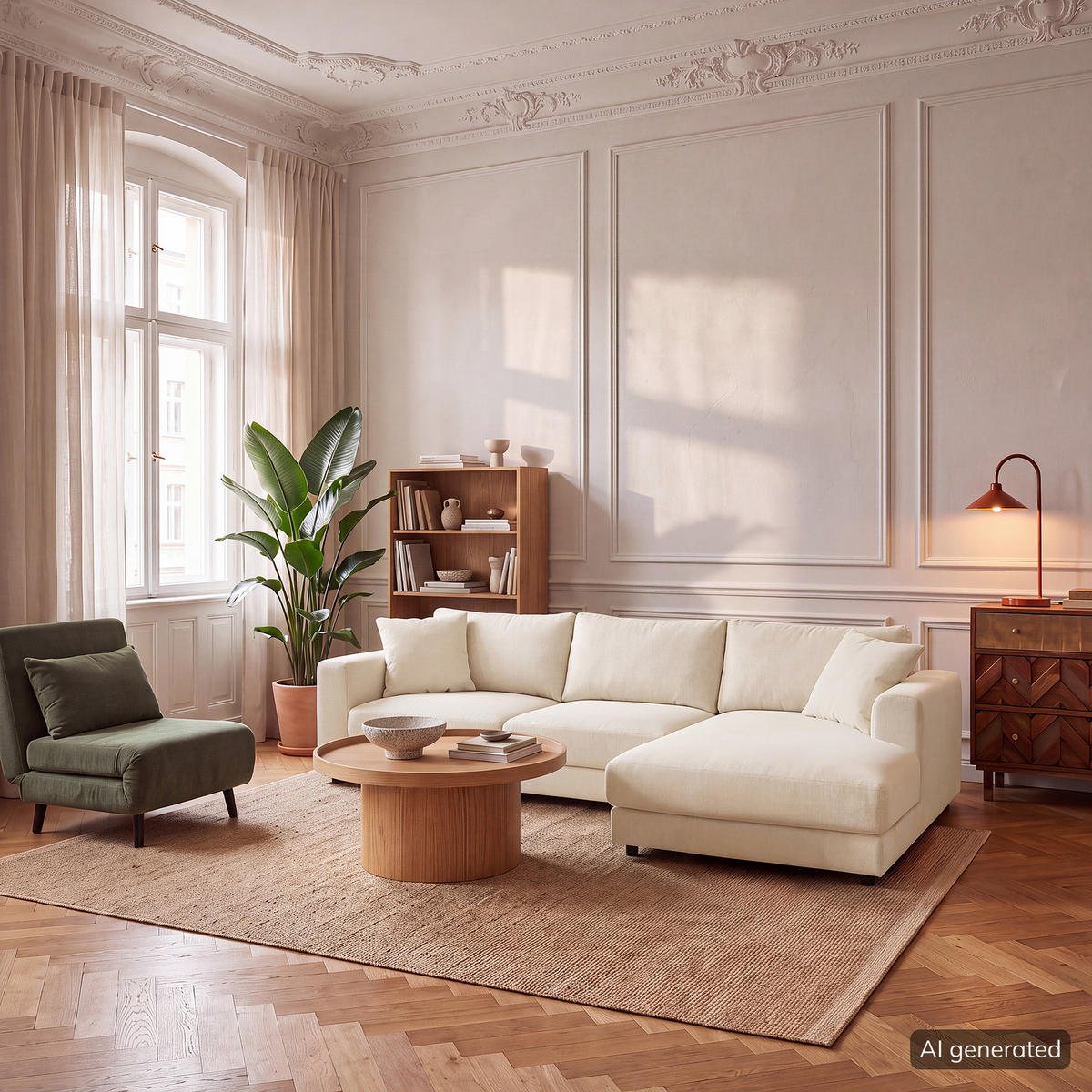 ECKSOFA mit Longchair - Beige/Schwarz, Holz/Kunststoff (286/183cm) - home24