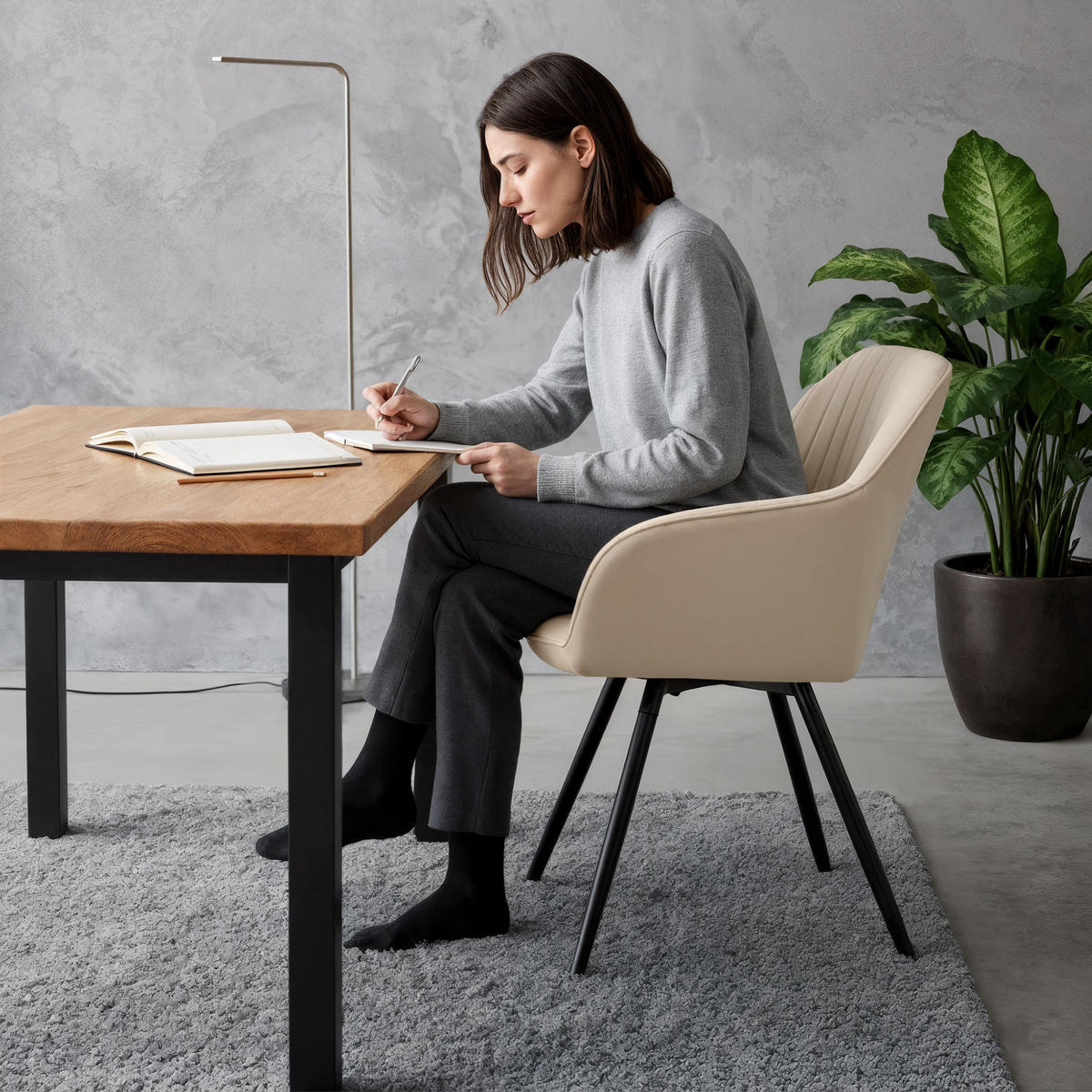 DREHSTUHL 4er-SET Beige, Schwarz 55/83/58 - Beige/Schwarz, Textil (55/83/58cm) - RAUMHIRSCH FURNITURE