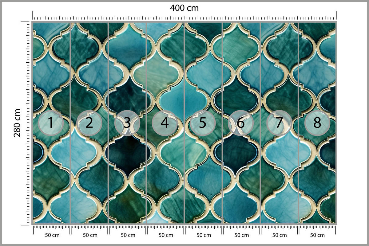 FOTOTAPETE für Küche Formen Türkisfarbenes Marokkanisches Mosaik 400x280 - Türkis, Papier (400/280cm) - Muralo