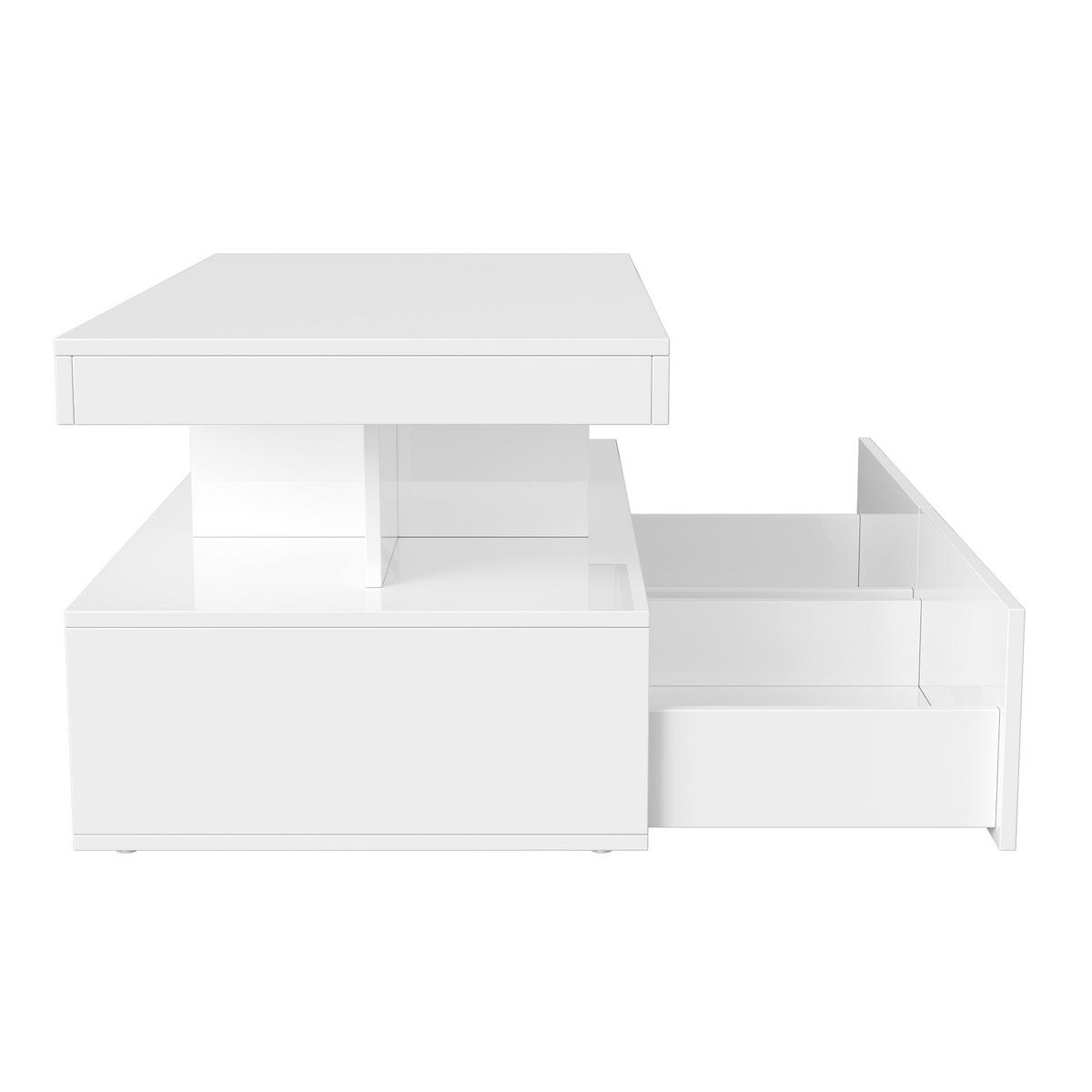 COUCHTISCH 2 Schubladen LED Stauraum modern weiß - Weiß, Holz (53/104/46cm) - LEBENLANG