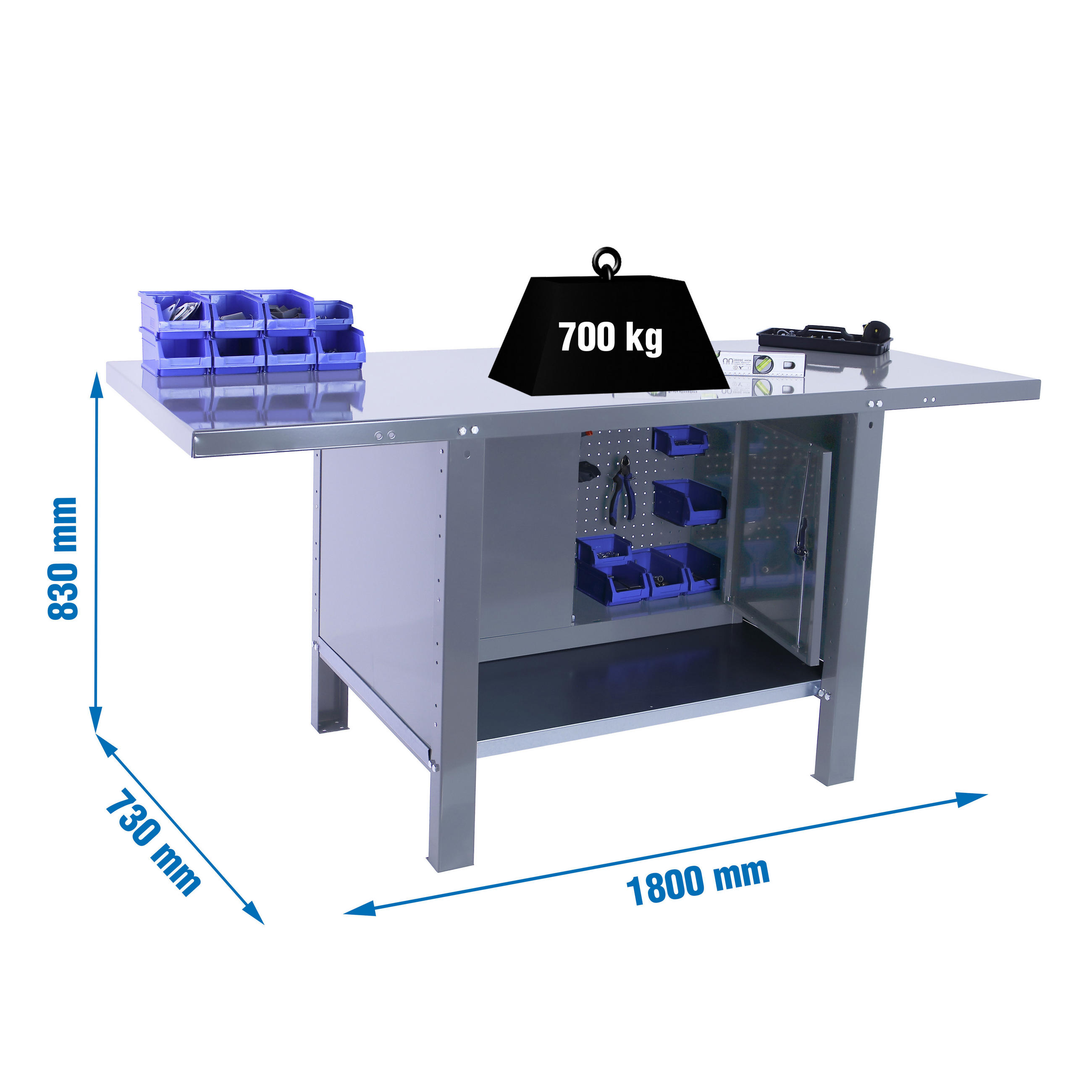 WERKBANK Buffalo Metal mit Schrank HxBxT 83 x 180 x 73 cm Traglast 700 kg Grau - Grau, Metall (180/83/73cm) - PROREGAL
