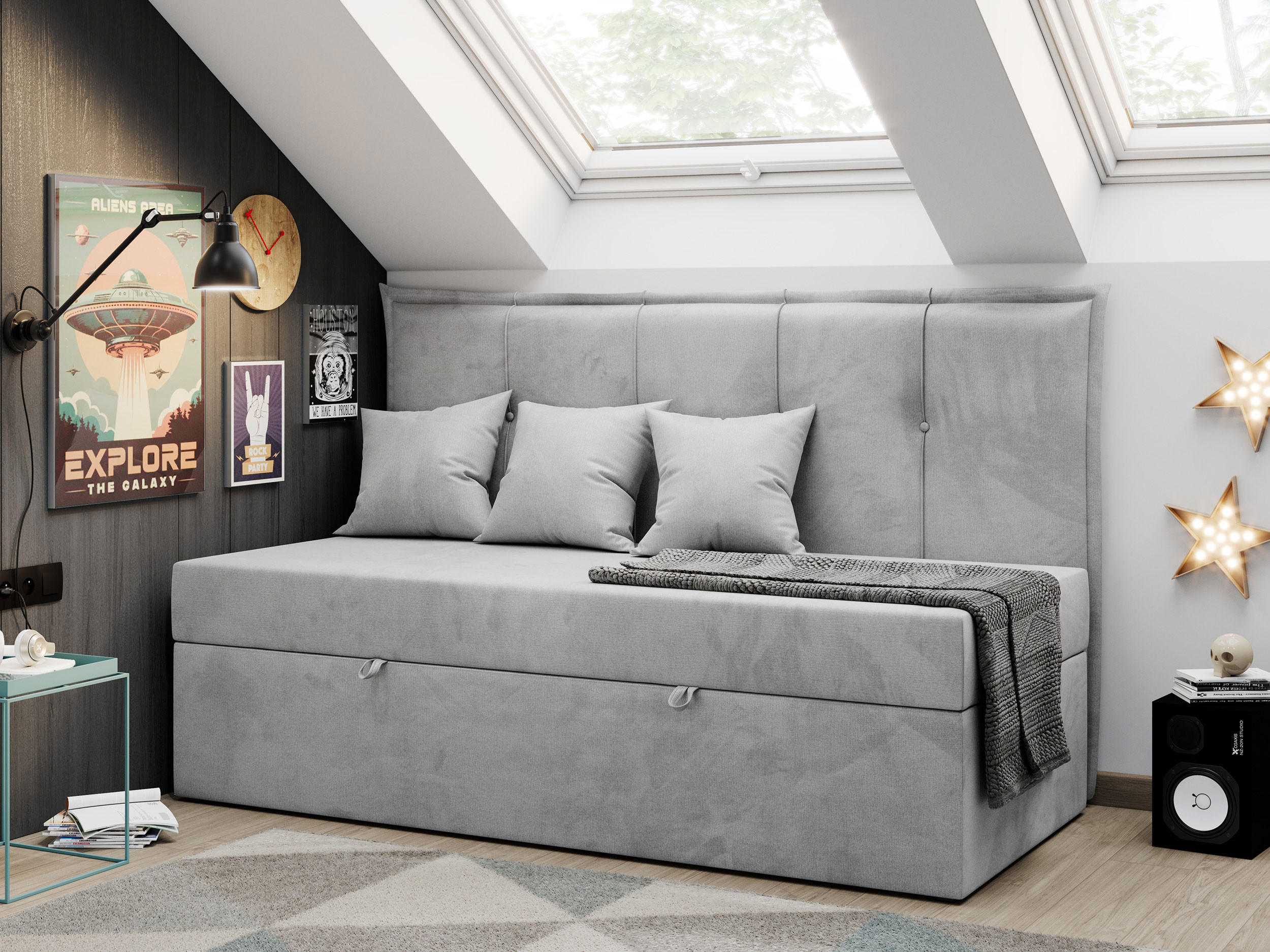 BOXBETT BANCO 90/200 Hellgrau Velvet hydrophob - H3 - Hellgrau, Holz/Textil (90/200cm) - MKS