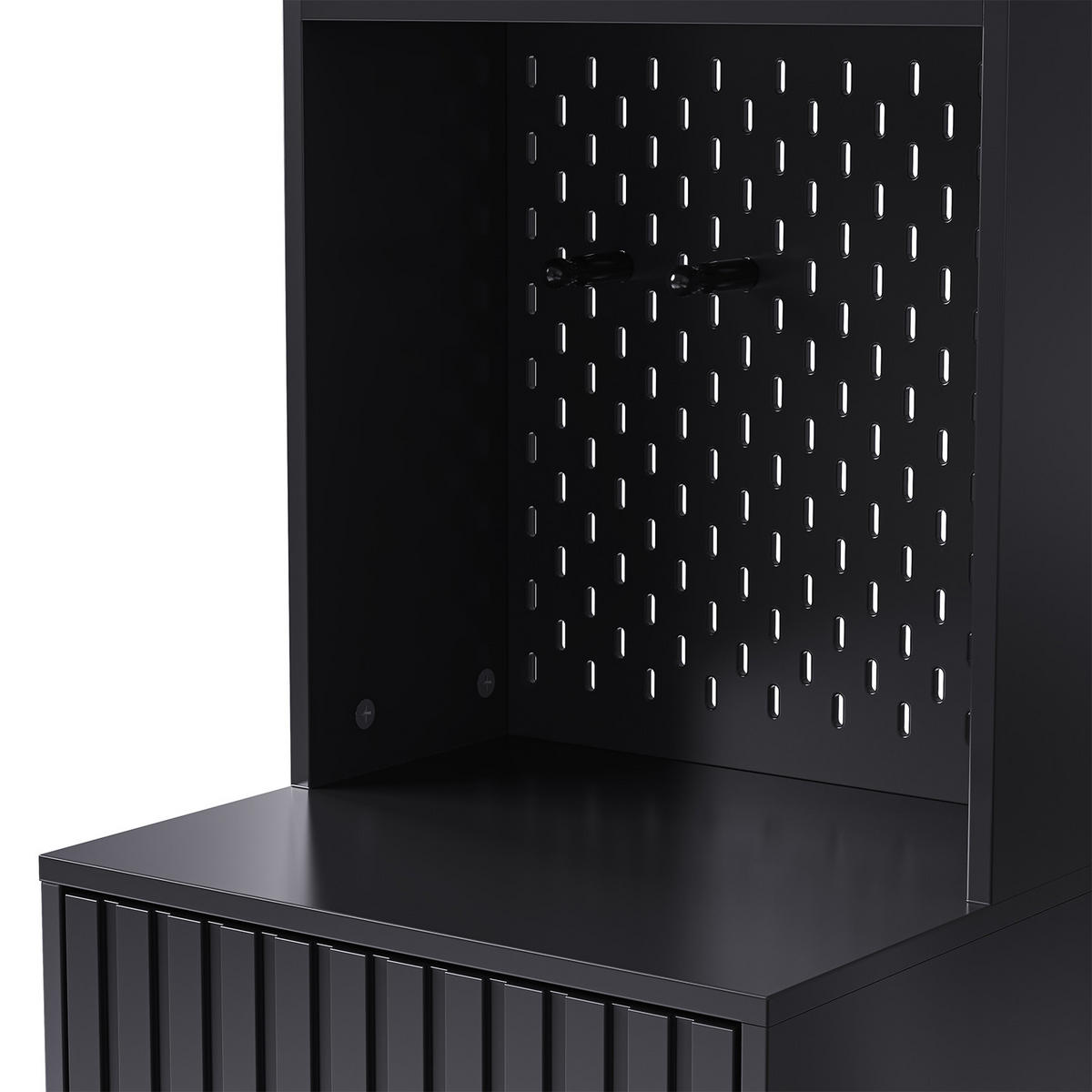 FLUR-SET mit Bank, 4 Haken, Türen und Schubladen, schwarz - Schwarz, Holz (35/180/100cm) - Meubles Cosy