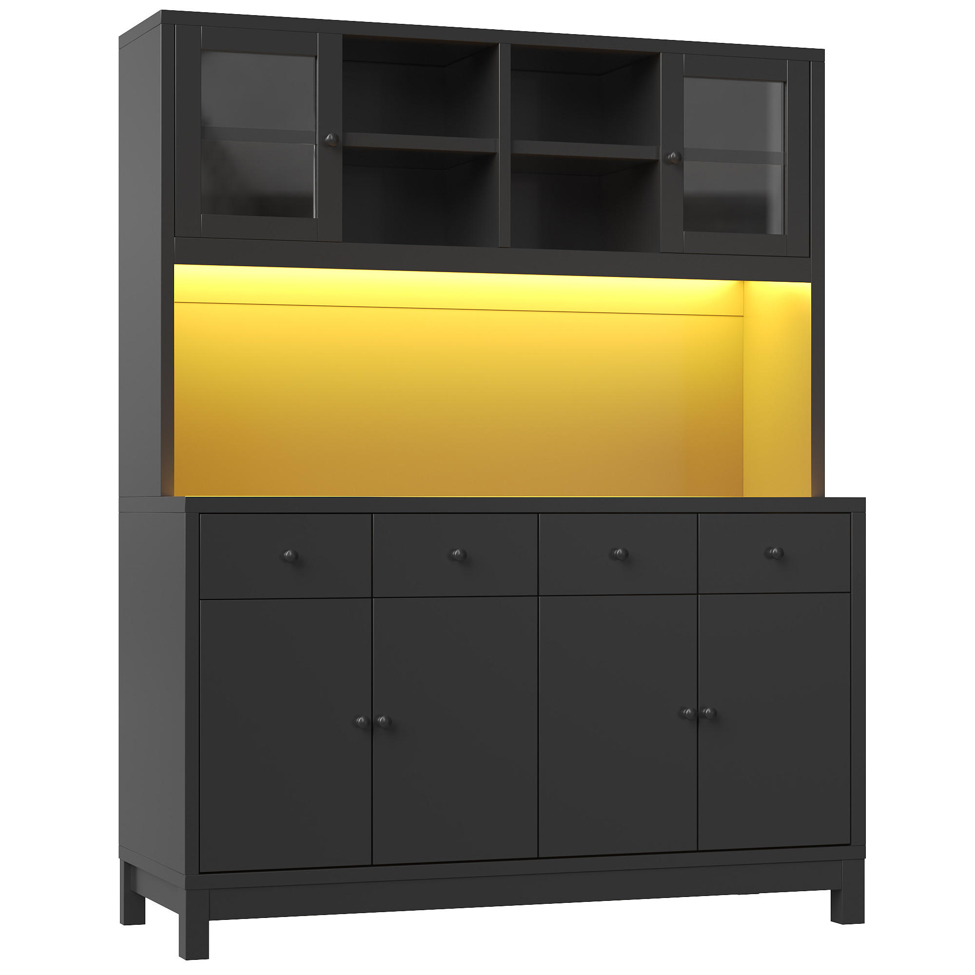 BUFFET DE-38471 140/38/180 cm mit LED-Beleuchtung und 4 Schubladen Schwarz - Schwarz, Holzwerkstoff (140/180/38.5cm) - ComfortXL
