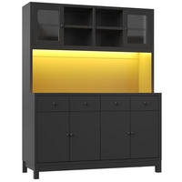 BUFFET DE-38471 140/38/180 cm mit LED-Beleuchtung und 4 Schubladen Schwarz - Schwarz, Holzwerkstoff (140/180/38.5cm) - ComfortXL
