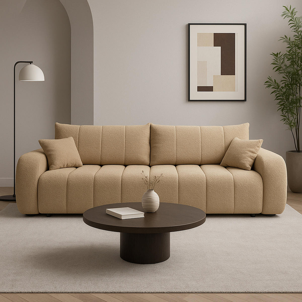SCHLAFSOFA ALOO, Sofa mit Schlaffunktion und Bettkasten, Farbe: Taupe, Bouclé-Stoff - Taupe, Textil (248/88/105cm) - Sepro Meble