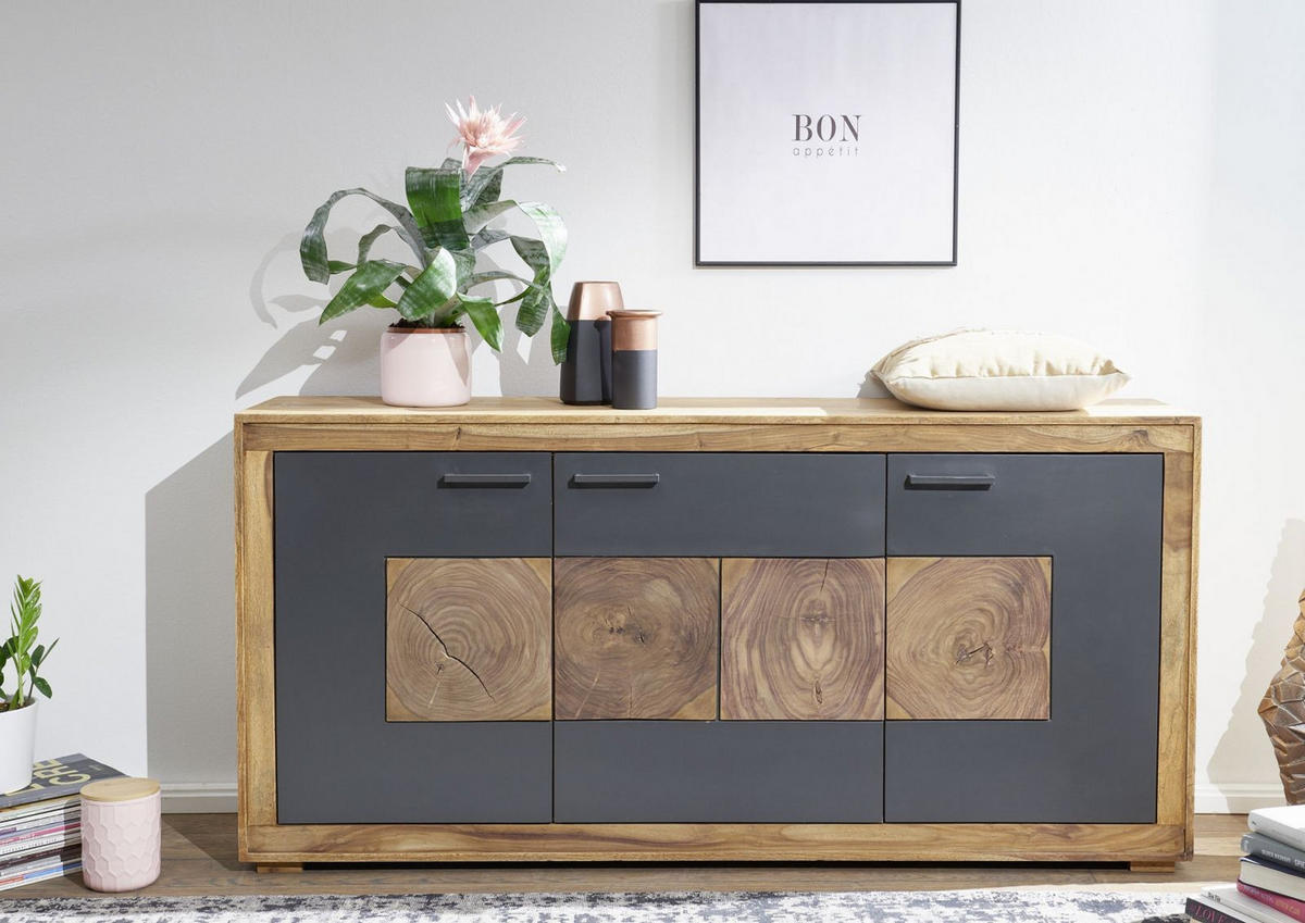 SIDEBOARD Sheesham 170x40x82 gebeizt TURIN #09 - Braun, Holz (170/82/40cm) - Massivmoebel24