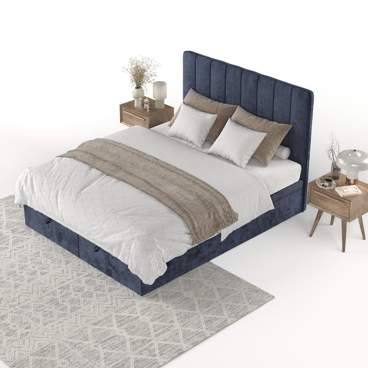 POLSTERBETT Vienna mit Stauraum 140/200 cm Marineblau im Lotta Stoff - Schwarz/Dunkelblau, Holz/Holzwerkstoff (140/200cm) - AltaBeds