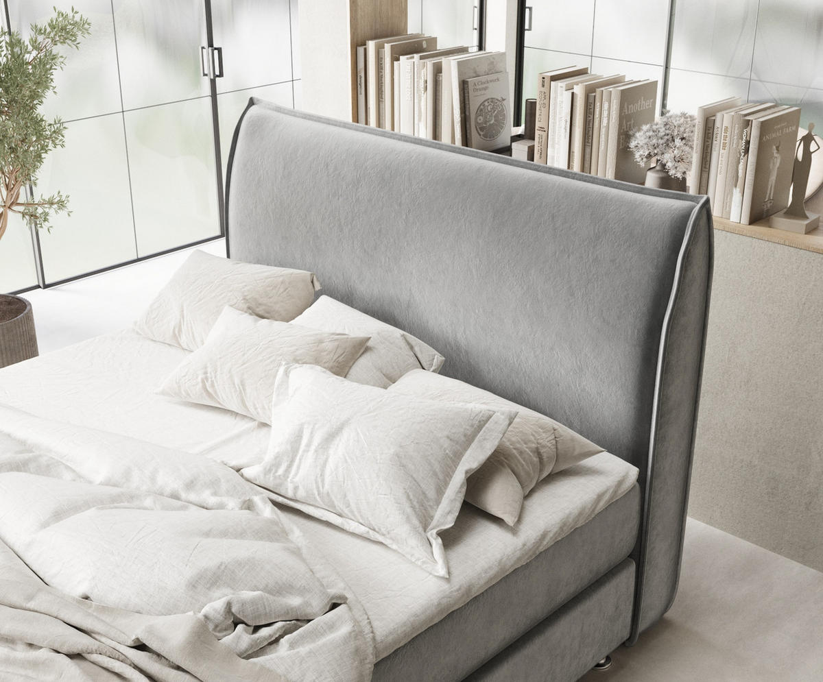BOXSPRINGBETT Chermin Grau 160/200 cm mit Latex-Topper - Silberfarben/Grau, Holz/Holzwerkstoff (160/200cm) - Maison de Reve