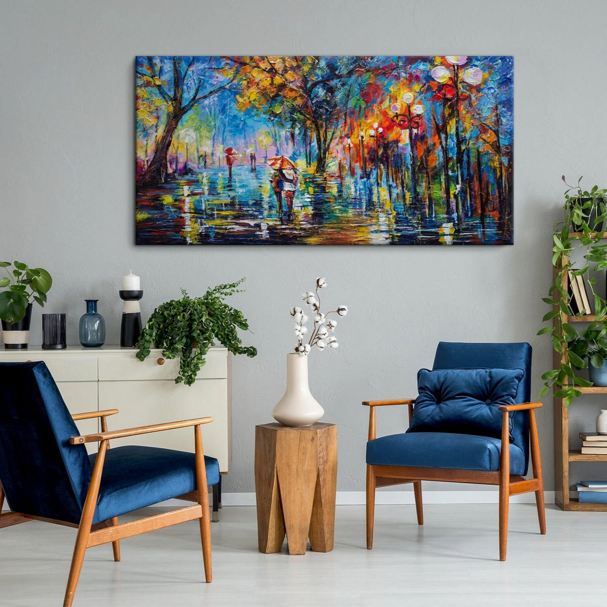 GEMÄLDE Herbstliche Allee auf Keilrahmen 200x100 cm - Blau, Holz (200/100cm) - YS-art gallery