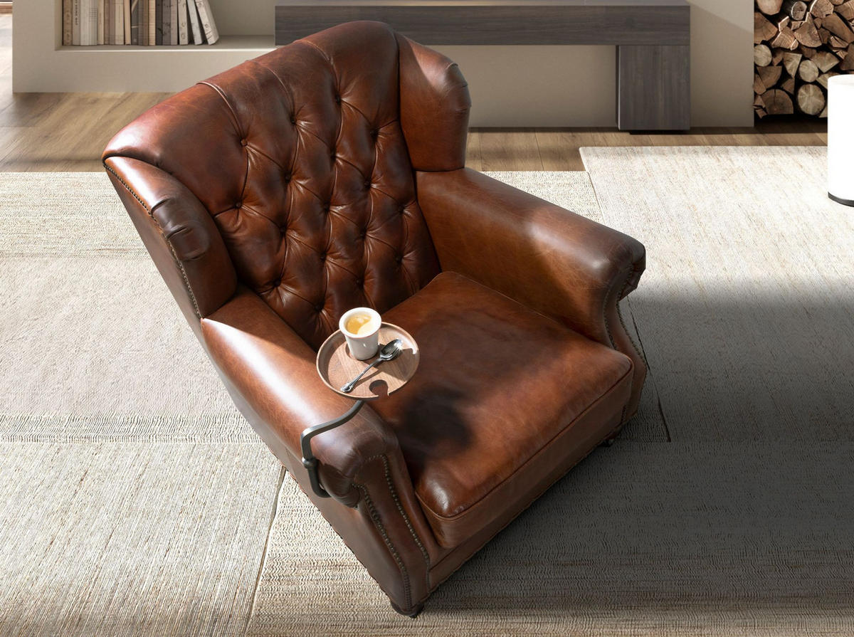 CHESTERFIELD-SESSEL Cognacbraun Mahagoni 93/99/90 cm - Braun, Leder/Holz (93/90/99cm) - ANGEL CERDA