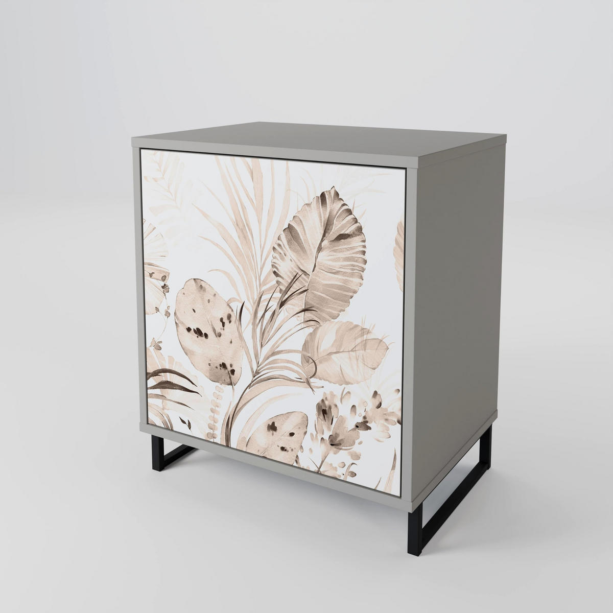 SIDEBOARD WILD TENDERNESS, Grau, 57,5x42x75,5 cm, Goldfarbene Metallfüße - Goldfarben/Multicolor, Holzwerkstoff/Metall (57.5/75.5/42cm) - SpaceRebels