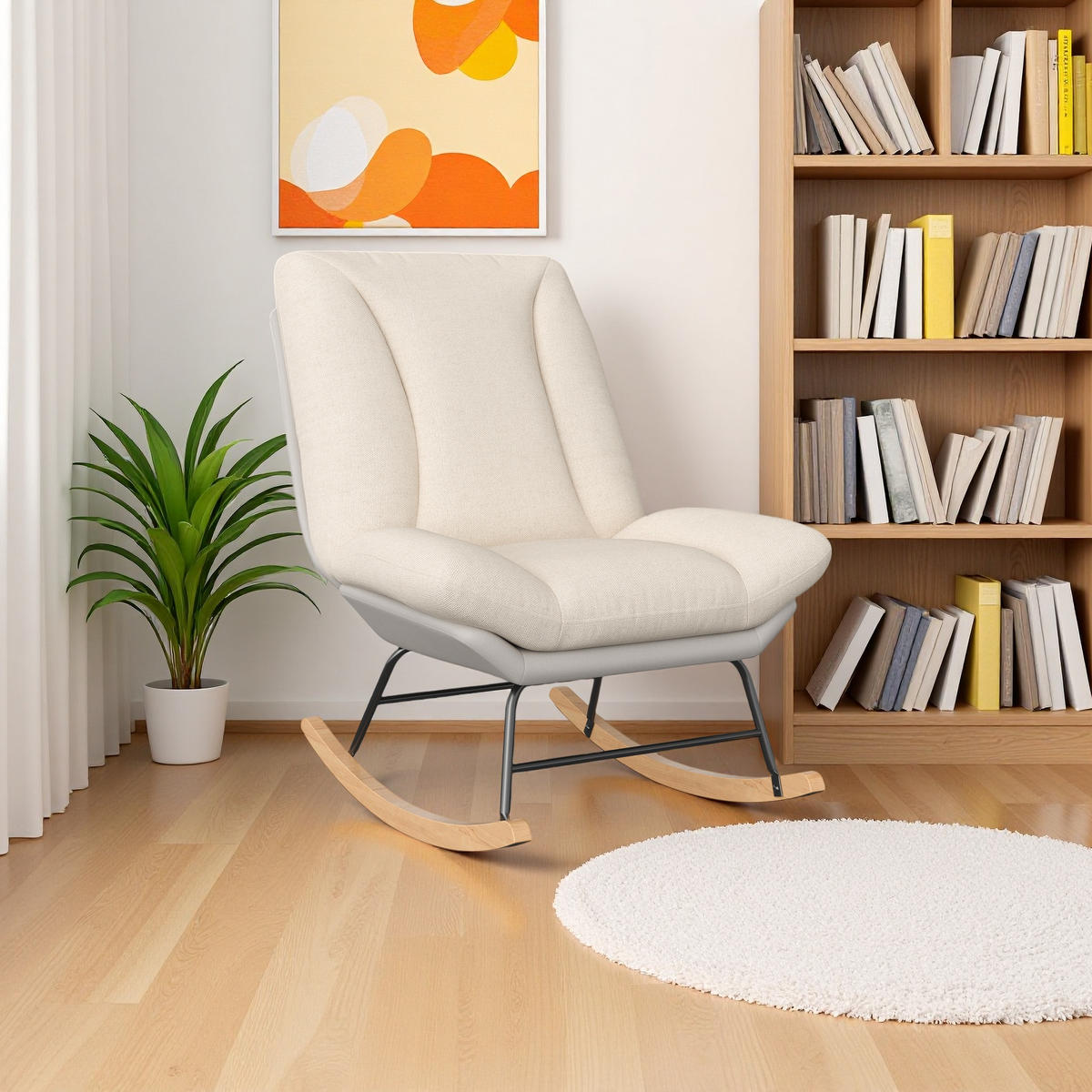 SCHAUKELSTUHL beige-grau 5-fach verstellbar kissen - Ecru, Holzwerkstoff (74/100/90.5cm) - SHOPENTRA