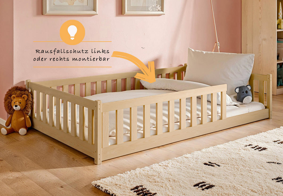 BODENBETT 120x200 cm mit Matratze in natur - Naturfarben, Holz (120/200cm) - Kids Collective